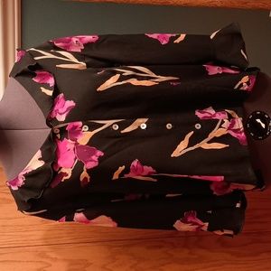 Painterly Irises Floral Ruffled Abalone Button Down Blouse